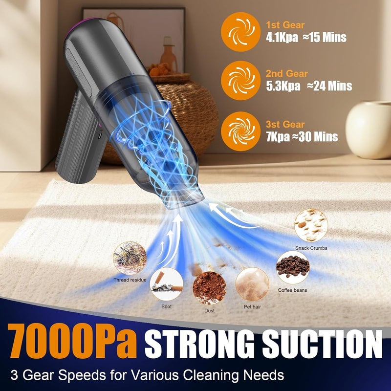 Hayousui 7000Pa Mini Vacuum Cleaner: Handheld Vacuum & Electronics Duster & Hand Pump Cordless Keyboard Vac 3-Gear Compressed Air Blower for Computer Sewing Machine Laptop Car Home Office - Image 3
